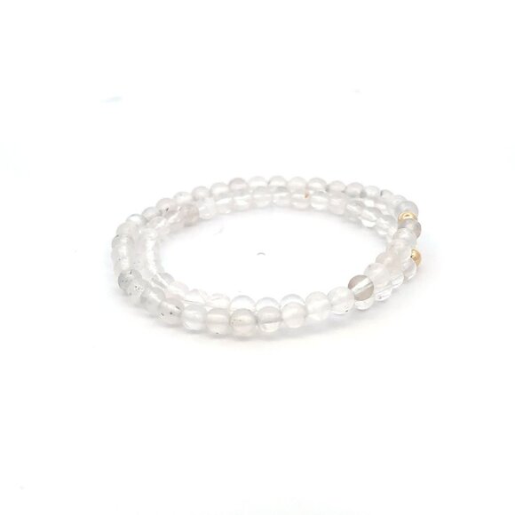 Moonstone & Clear Quartz Gemstone Stretch Bracelet with 14K Gold Accent Bead Han - Picture 5 of 7